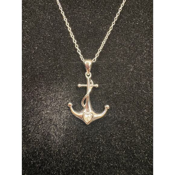 Women's .5ct Moissanite 925 Sterling Silver Anchor Necklace - Picture 5 of 7